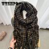 Checked Scarf For Female Japanese Style Vintage And Versatile Thickened Warm StudentS Imitation Cashmere Tassel Scarf Trend