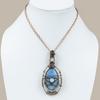 Owyhee Opal, Moonstone Gemstone Copper Wire Wrap Pendant 3.39"