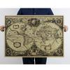 Poster Retro World Map Nautical Ocean Map Vintage Kraft Paper Poster Wall  Sticker Antique