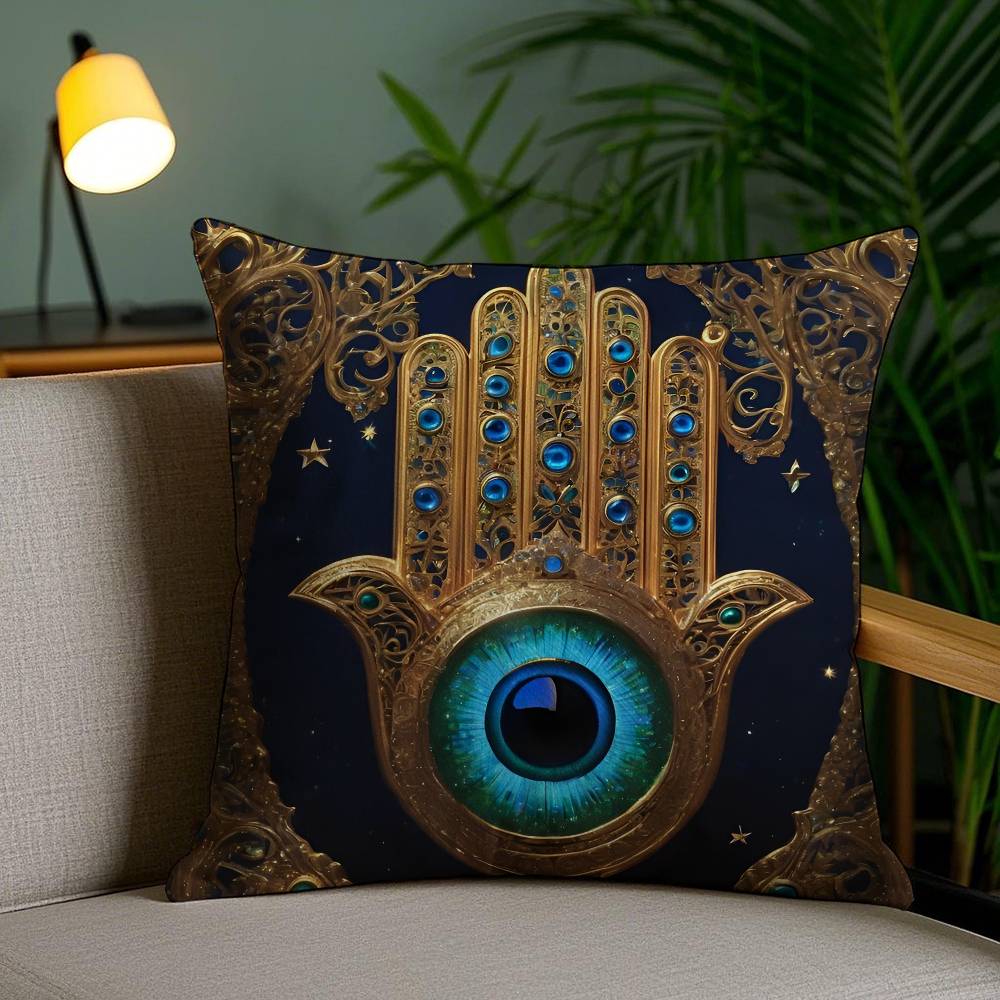 Beautiful Mysterious Style Hamsa-A Pillow Case Anti-dustmite Pillowcase Invisible Zipper Silky Short Plush Sofa Cushion Cover