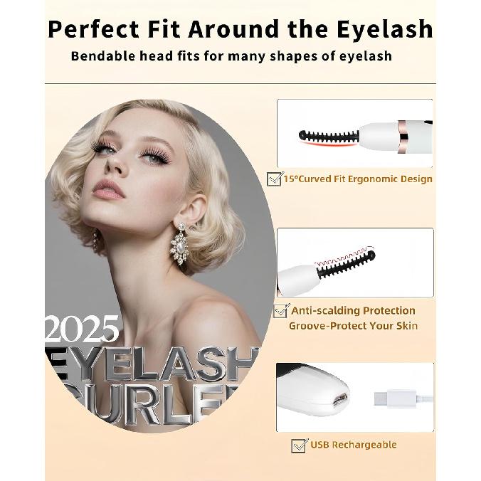 Heated Eyelash Curler, Heated Lash Curler with Led Display Electric Eye lash Curler 3 Temp Settings for Makeup Tools for Achieving A Natural Curl and