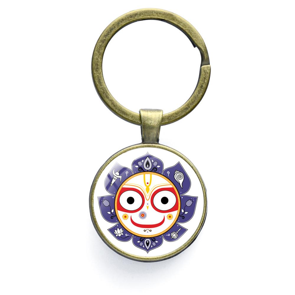 Брелок с изображением Джаганнатха Кришны, брелок с изображением мультфильма для женщин и мужчин, винтажный брелок с изображением лотоса, стекло, кабошон, религиозные украшения