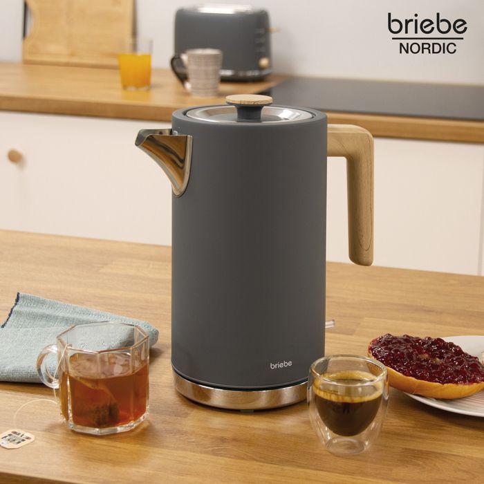 Nordic Bouilloire Électrique 1,7L Sans Fil, Ébullition Rapide Sans BPA, Base 360 Briebe KT1165GRY 2200W Gris