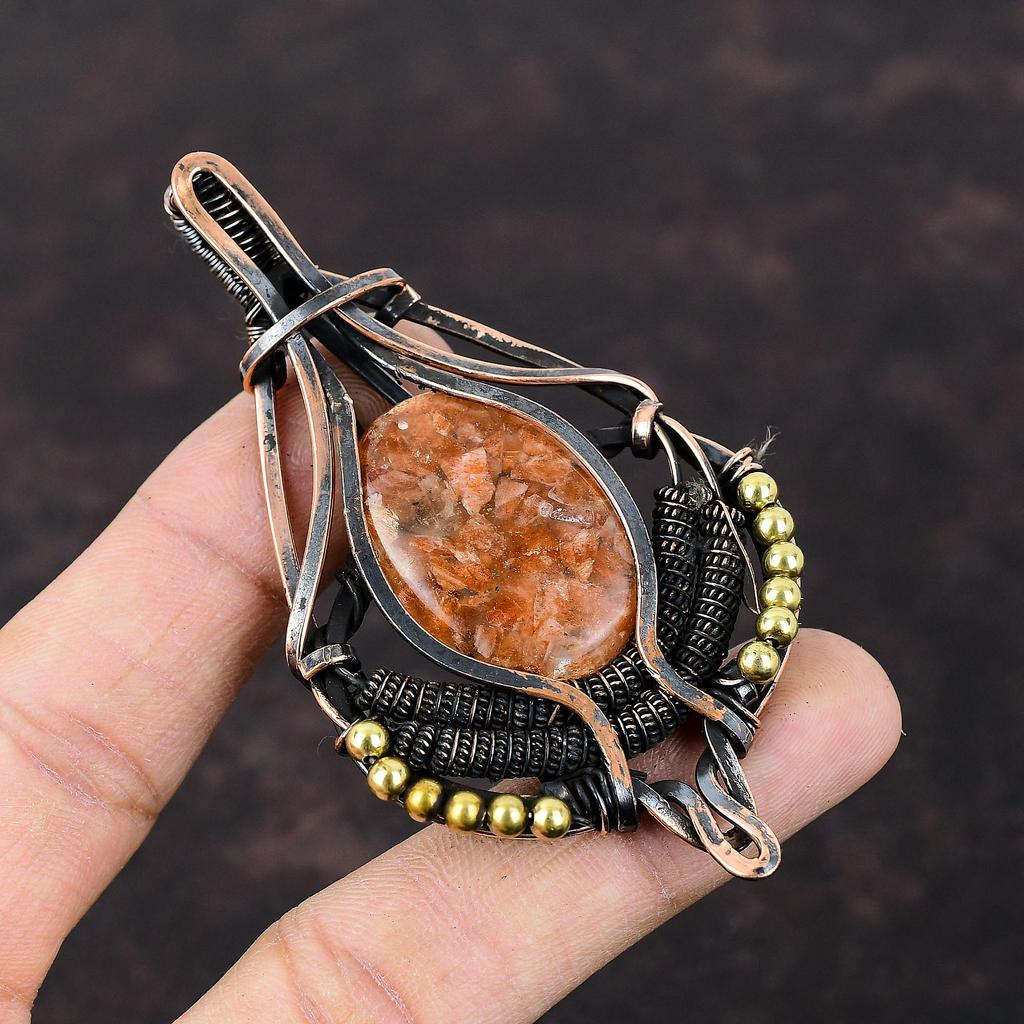 Подвеска из солнечного камня Подвеска, обернутая медной проволокой Подвеска ручной работы Украшения из солнечного камня Подвеска из настоящего драгоценного камня Подарок для нее Украшения, обернутые медной проволокой