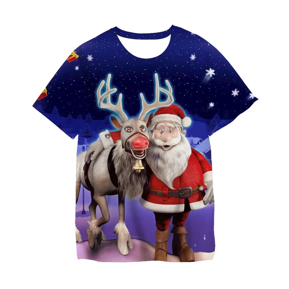 Kawaii Christmas Tshirts 3D Print Santa Claus SnowmanT Shirt Fashion Kids Casual Boys Girls Unisex Round Neck Tshirt Tops