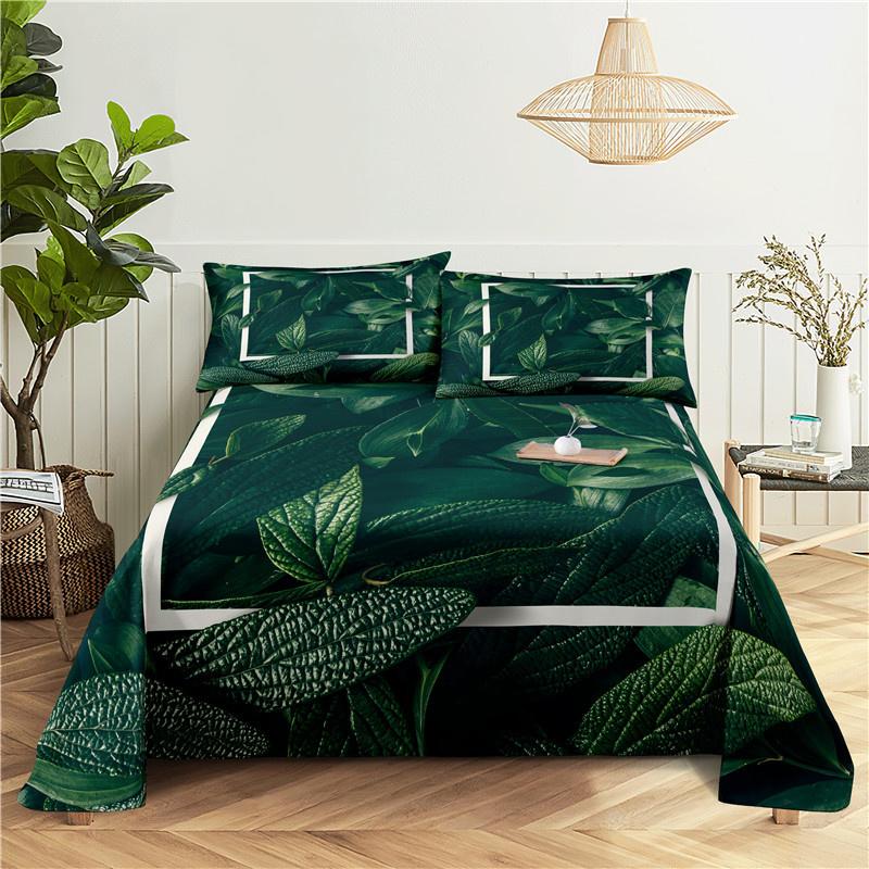 Green Leaves 0.9/1.2/1.5/1.8/2.0m Digital Printing Small Fresh Polyester Bed Sheet With Pillowcase Print Bedding Set