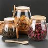350/600/1000ML Airtight Glass Jars with Bamboo Lids and Spoons Transparent Glass Bulk Food Storage Jar for Spices Beans Tea