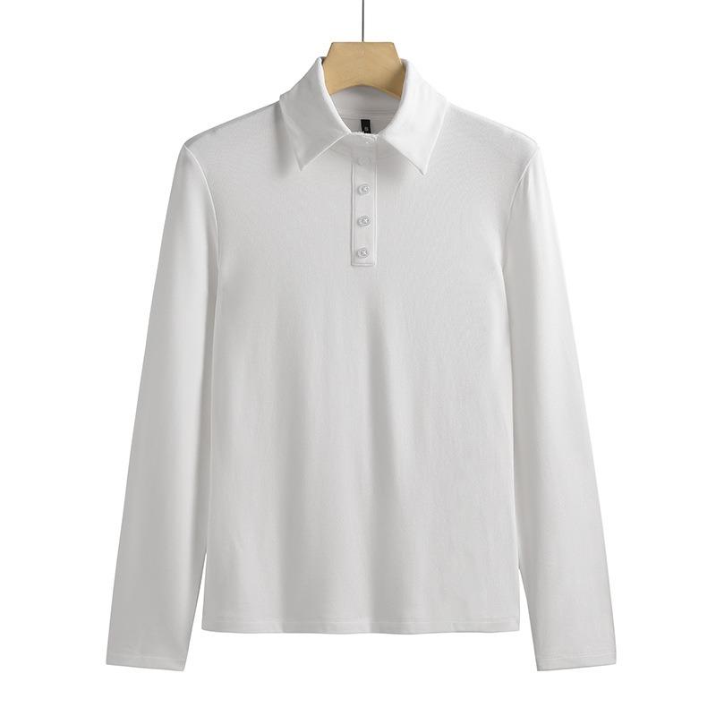 Женская модная футболка с отворотом из хлопка, удобная внутренняя одежда, модная женская футболка с длинными рукавами, нижняя рубашка, облегающий топ