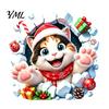 Easy Peel Stick Decals Christmas Cat Toilet Seat Decal, 3D Break Through Wall Cute Kitten Gift Ideas for Decor Tank Sticker, Self-Adhesive Waterproof