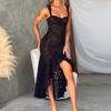 Женское модное сексуальное кружевное платье с глубоким вырезом и облегающей юбкой с бахромой и нерегулярными складками
