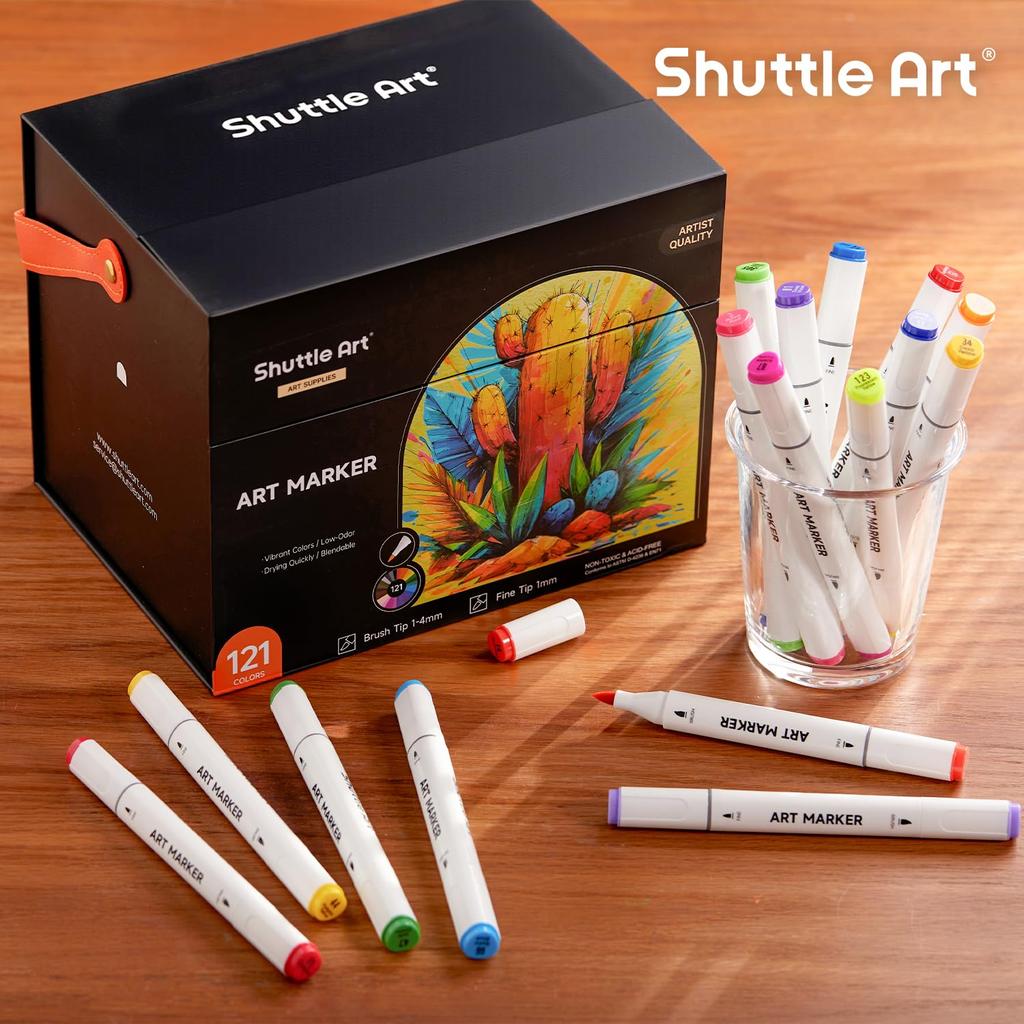 Маркеры Shuttle Art для иллюстраций, спиртовые, с двойным наконечником, блендер, чехол и палитра. Идеально подходят для раскрашивания и рисования. Отличный подарок для взрослых, 120 цветов