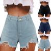 Женские джинсовые шорты с рваной бахромой и высокой талией