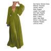 Women Evening Dress Deep V Neck Pleated Long Sleeves Solid Color High Waist Vacation Beach Party Maxi Dress