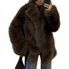 2026 Womens Mid-Length Faux Fox Fur Coat Blazer Collar Thick Warm Winter Outerwear