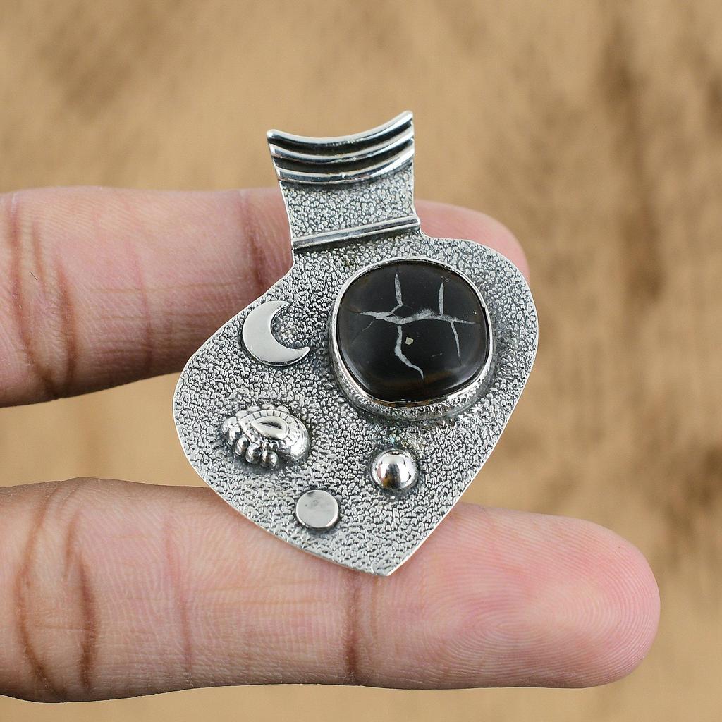 Anniversary Gift For Her Natural Moroccan Mud Crack Fossil Pendant 925 Silver
