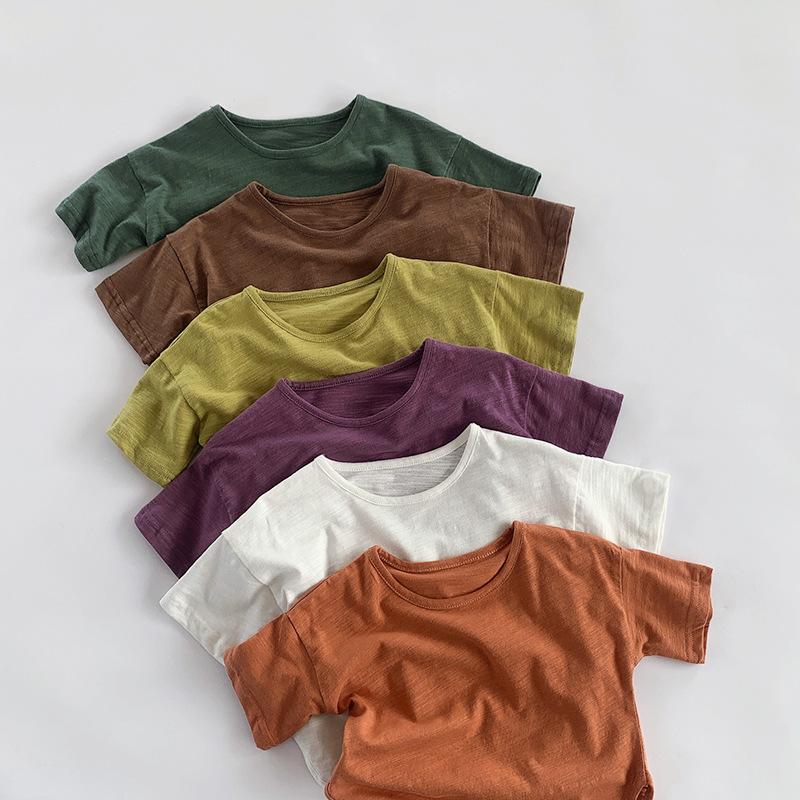 Футболка с коротким рукавом для лета для мальчиков и девочек, корейская, универсальная и персонализированная футболка для малышей, топы, детская одежда