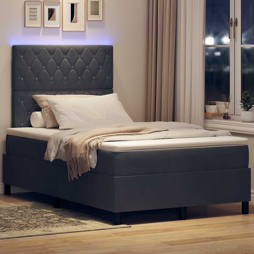 LED Box Spring Bed with Mattress Dark Grey 120 x 200 cm Velvet