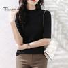 Женский свитер с высоким воротником и коротким рукавом, вязаные топы, однотонные, облегающие, свитера, одежда для поездок на работу и улицы