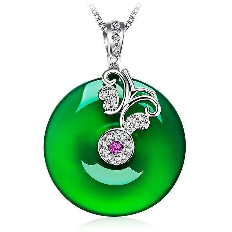 Натуральный Зеленый Нефрит Бабочка Китайский Халцедон Ожерелье Амулет Ювелирные Изделия Подарки для Женщин Ее