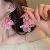 Sweet Pink Blue Flower Earrings for Women Yarn Mesh Long Tassel Earring Pendientes Y2K Jewelry Holiday Accessories
