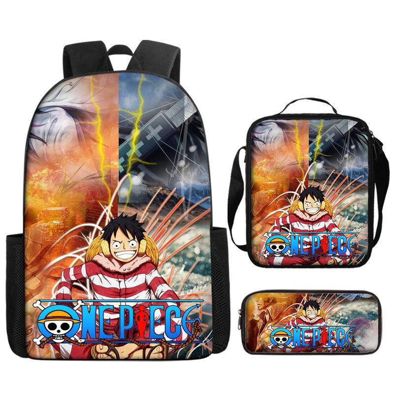 One Piece One Piece Backpack Primary And Secondary School Schoolbag Voyager King Backpack Cartoon Schoolbag Three-Piece Set