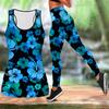Blue Dark Flower Print Yoga Outfit for Women Fashion Workout Leggings Fitness Sports Casual Yoga Set Sports Suit