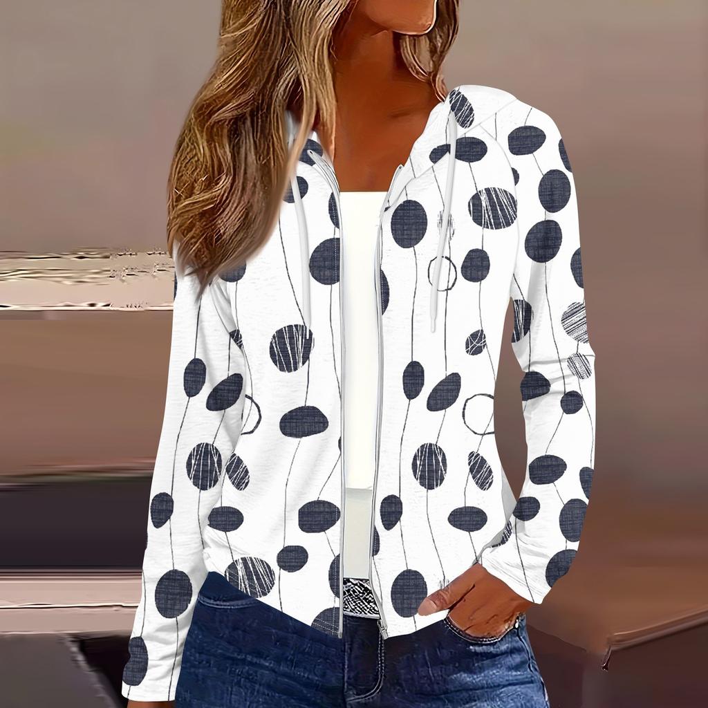 Women's Fashion Casual Zip Up Hooded Print Long Sleeve Sweatshirts Coat