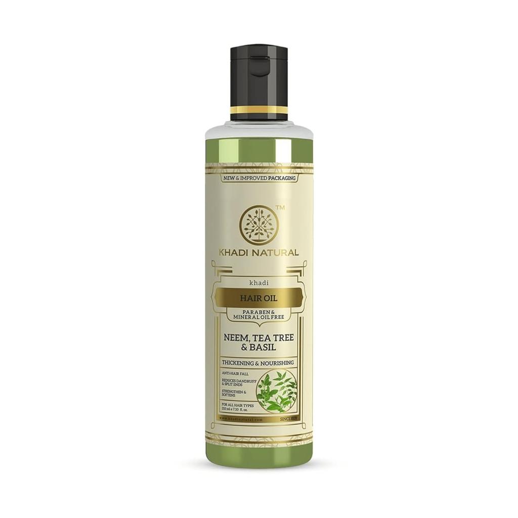 KHADI NATURAL Масло для волос с маслом нима, чайного дерева и базиликом, нежирная формула, для роста волос и ухода за кожей головы, 210 мл