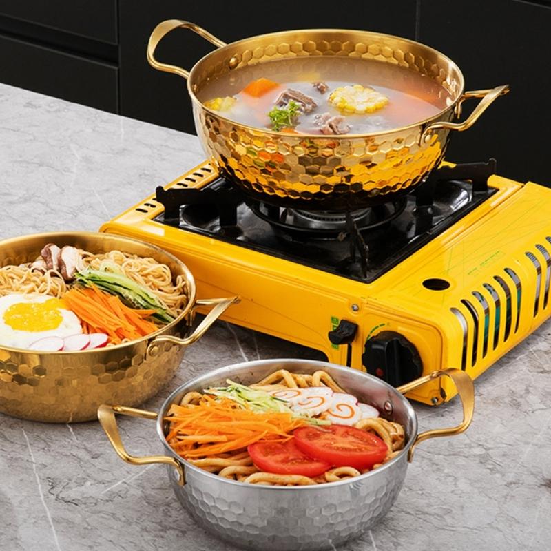Корейский суповой горшок из нержавеющей стали, устойчивый к коррозии, простой в уходе, посуда для кемпинга, общежития, приготовления пищи в небольшом пространстве