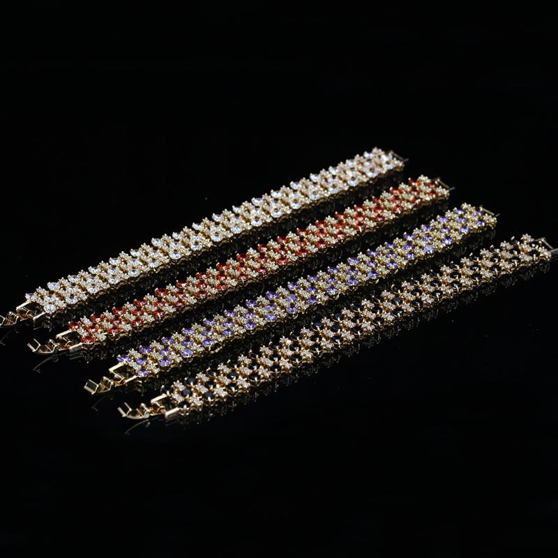 WWJ Gorgeous Golden Color Black Cubic Zirconia Wide Tennis Bracelets