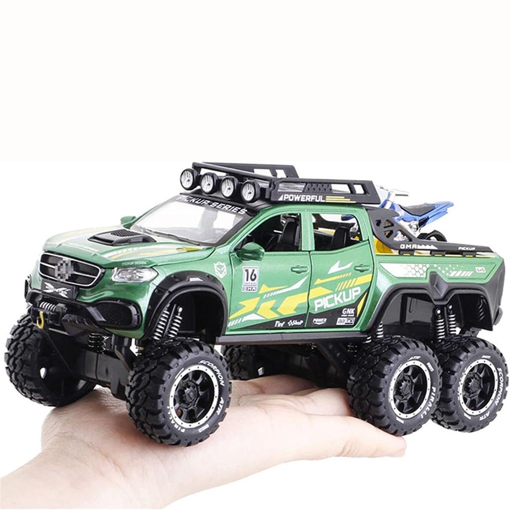 1:28-масштабная металлическая модель Benz X-CLASS EXY 6X6 с большим колесом, со световым звуком, пикап Monsters, литой автомобиль, игрушка из сплава с откидной спинкой