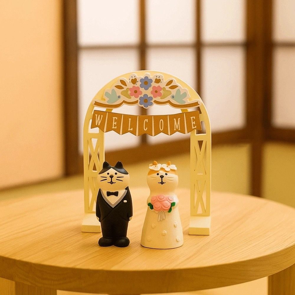 Zakka Wedding Ceremony Ornaments DIY Mini Cat Figurine Mini Wedding Arch Toy Cake Decoration
