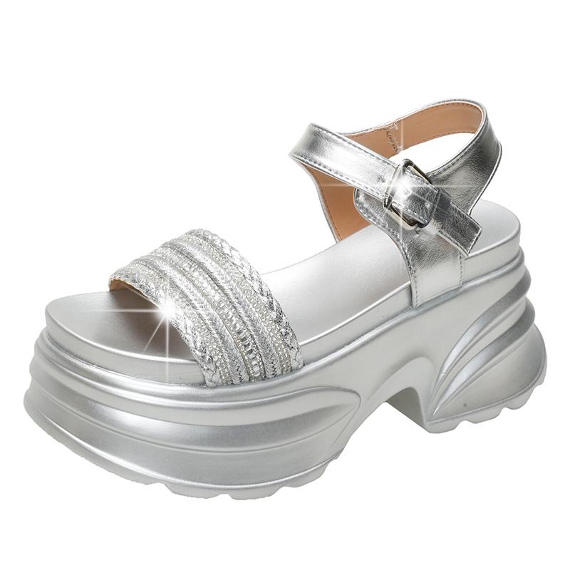 Модные женские ретро сандалии на платформе высокого качества, летние шлепанцы с открытым носком, хрустальные женские легкие пляжные туфли с открытым носком 8 см