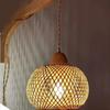 EU Plug-in Vintage Bamboo Woven Bedside Wall Lights Dining Room Ceiling Hanging Lamps Bedroom Farmhouse Rural Indoor Decor