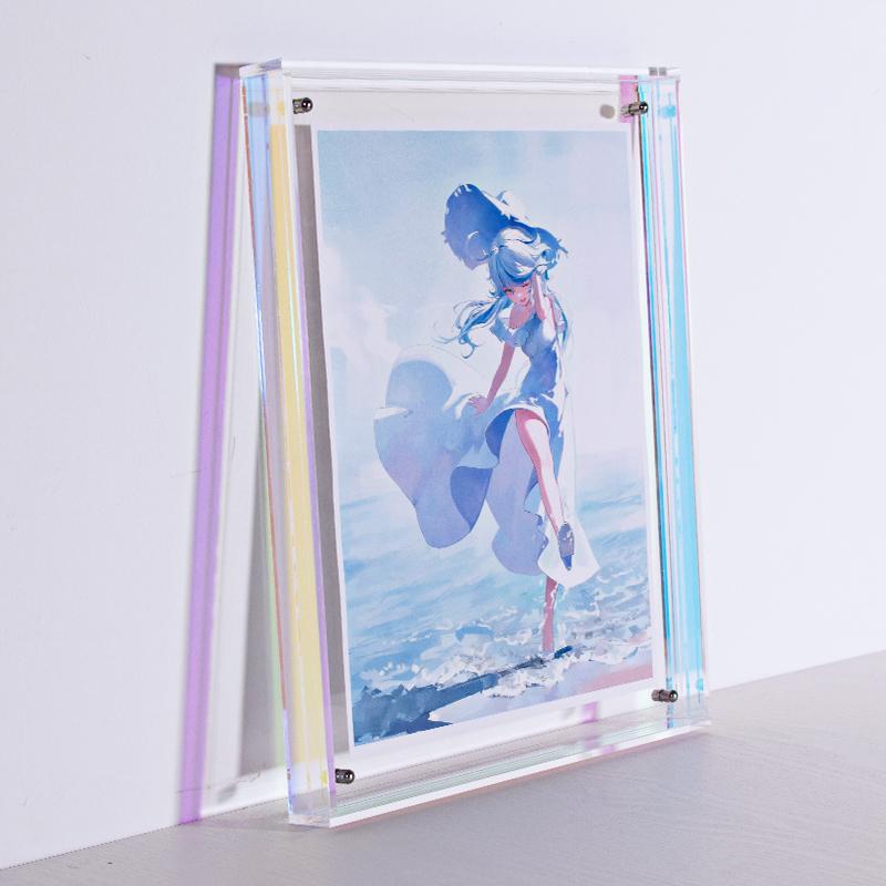 Color Acrylic Floating Photo Frame,Picture Frame and Acrylic Tray,Horizontal and Vertical Formats for Table Top Display