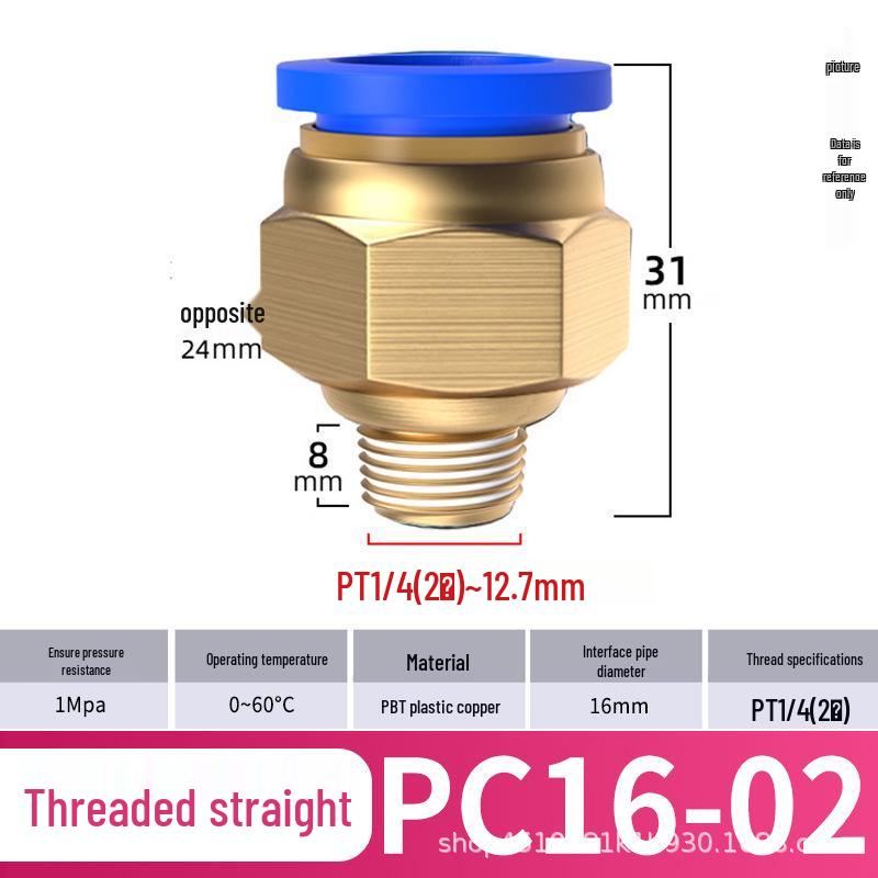 Zhuoji Pneumatic Quick Connector PC8-02: Threaded 6/8/10/12mm Air Compressor Accessory