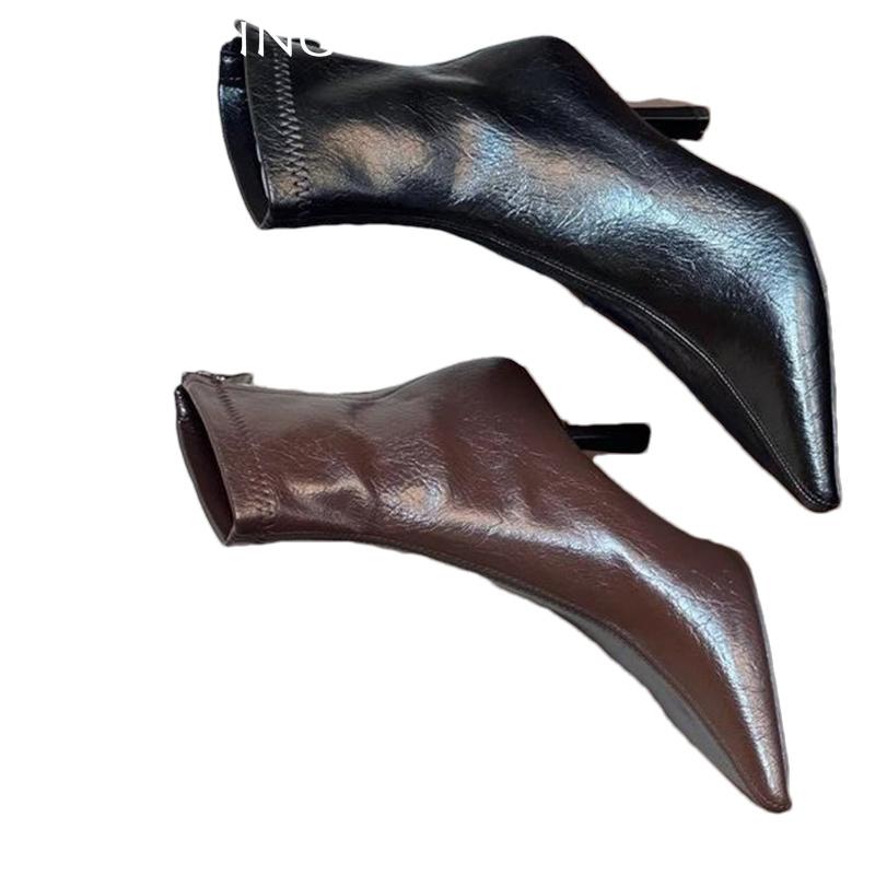 Pointed Toe Women Ankle Boots Sexy High Heels Leather Shoes 2025 Trend Winter Fashion New Pumps Gladiator Chelsea Botas Mujer