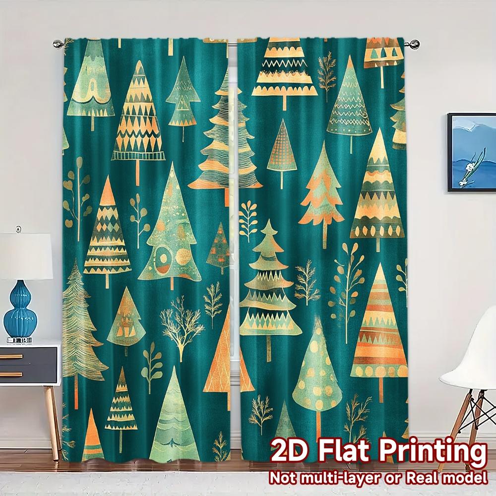 2Pcs,Curtains Christmas Trees Festive Light Filtering Popular Curtains Prints Light Filtering Curtains Versatile All For Living