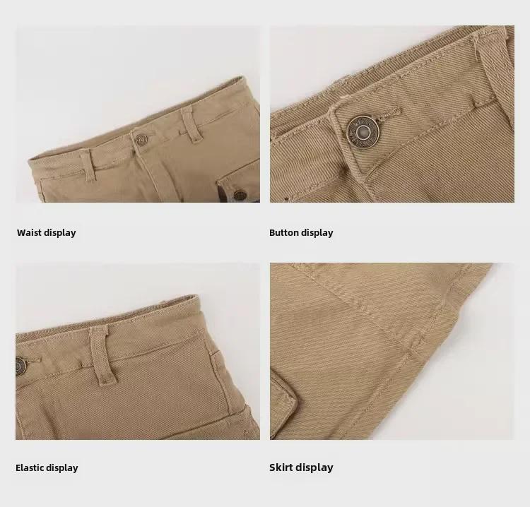 Юбка А-силуэта из денима цвета хаки с высокой посадкой - Ретро американский стиль для женщин