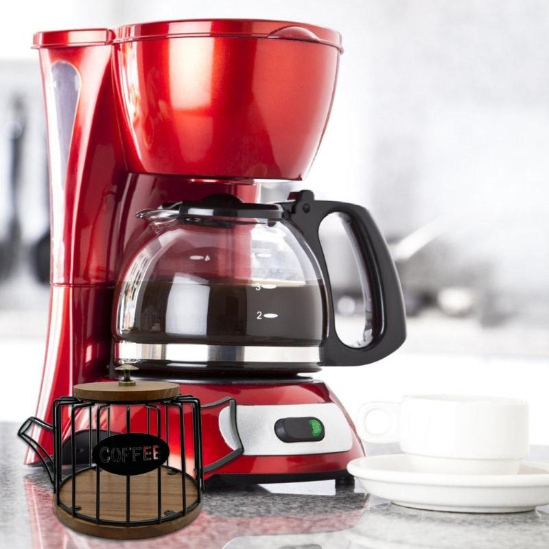 Органайзер для кофейных капсул с крышкой, большой вместимости, корзина для хранения капсул эспрессо, деревянная основа, кухонная столешница, подставка для чашек