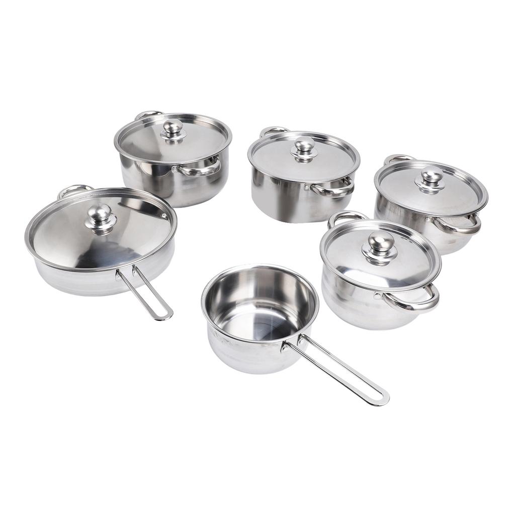 Набор из 7 предметов посуды из нержавеющей стали: кастрюля для супа с двумя ушками, сковорода для молока с одной ручкой