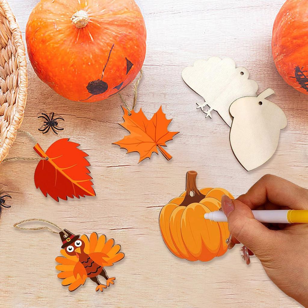 45 осенних деревянных украшений на День благодарения Незаконченное дерево Кленовый лист индейка Деревянные поделки Детский рисунок Поделки