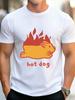 Funny Flame Hot Dog Cartoon Letter Print Unisexs Crew Neck Short Sleeve Casual Basic Summer Daily Soft Comfort Fit Wear Tee Shirt