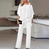Women's Two-piece Lapel Long Sleeved Shirt Casual Solid Color Pants Wide Leg Set