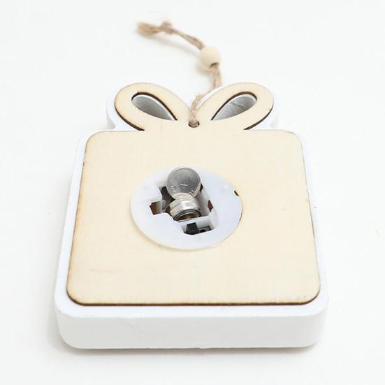 Wooden Christmas Decor with LED Light 3D Carved Hanging Wood Star/Village House/Bell/Gift Box Ornament for Xmas Tree Decor