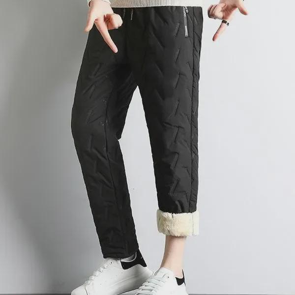 Мужские зимние шерстяные хлопковые брюки больших размеров - теплые, свободные, прямые повседневные брюки