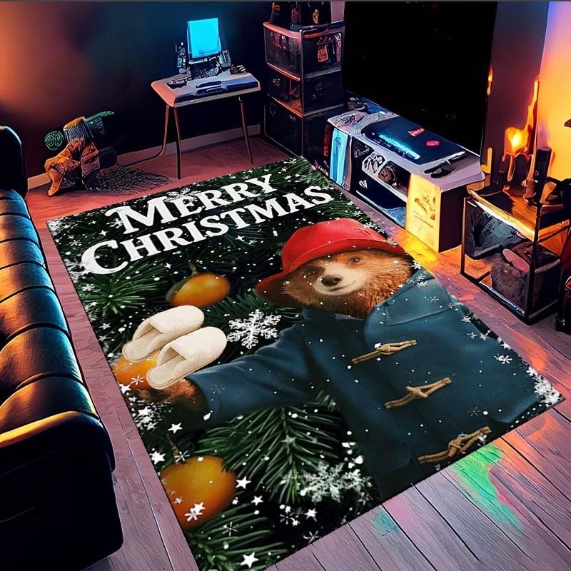 Red Hat Bear In The City Area Rug Suitable for Indoor And Outdoor,Carpets for Kitchens, Homes, Offices, Living Rooms,Home Decor,Christmas Gift