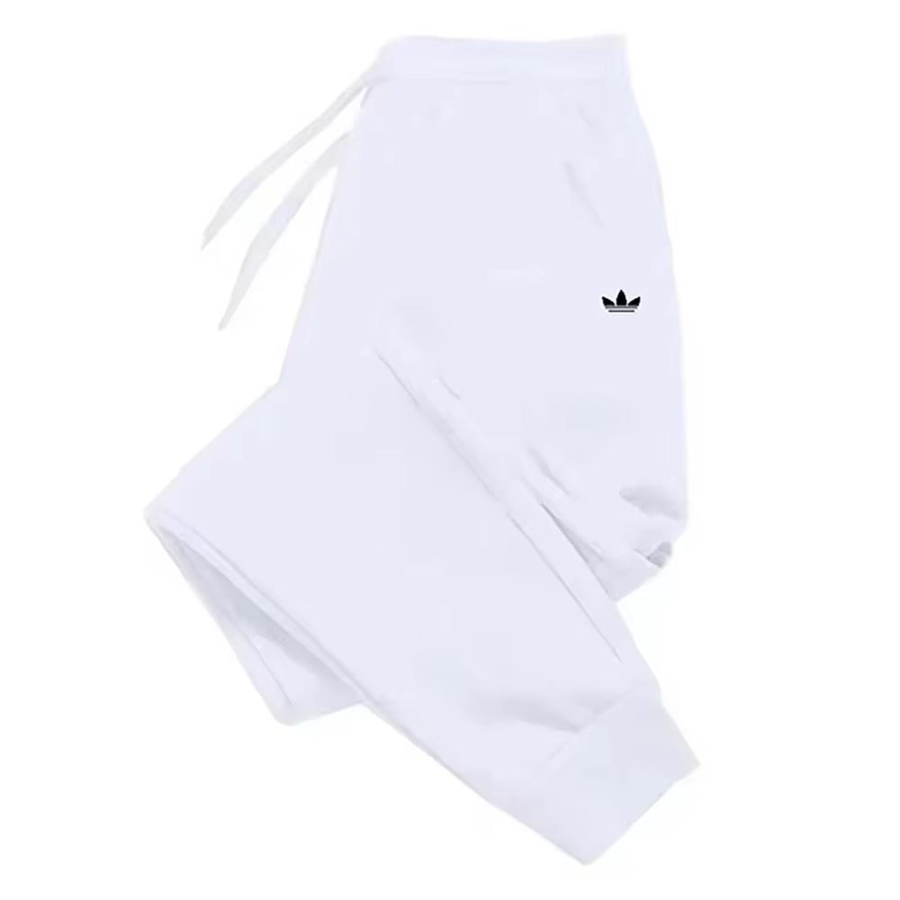 Leaf-mark Men Sweatpants Front Blank Leg Icon Print, Simple Symmetric Triple Leaf Line Art Joggers for Cool Urban Casual Scenarios