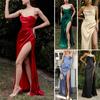Summer Dress Backless Dressing Up Sleeveless Smooth Satin Solid Spaghetti Straps Dress Daily Clothing