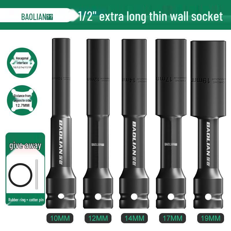 Ultra-Thin Extra-Long Hardened Socket Wrench for Lithium-Ion Impact Tools and Electric Vehicle Repair
